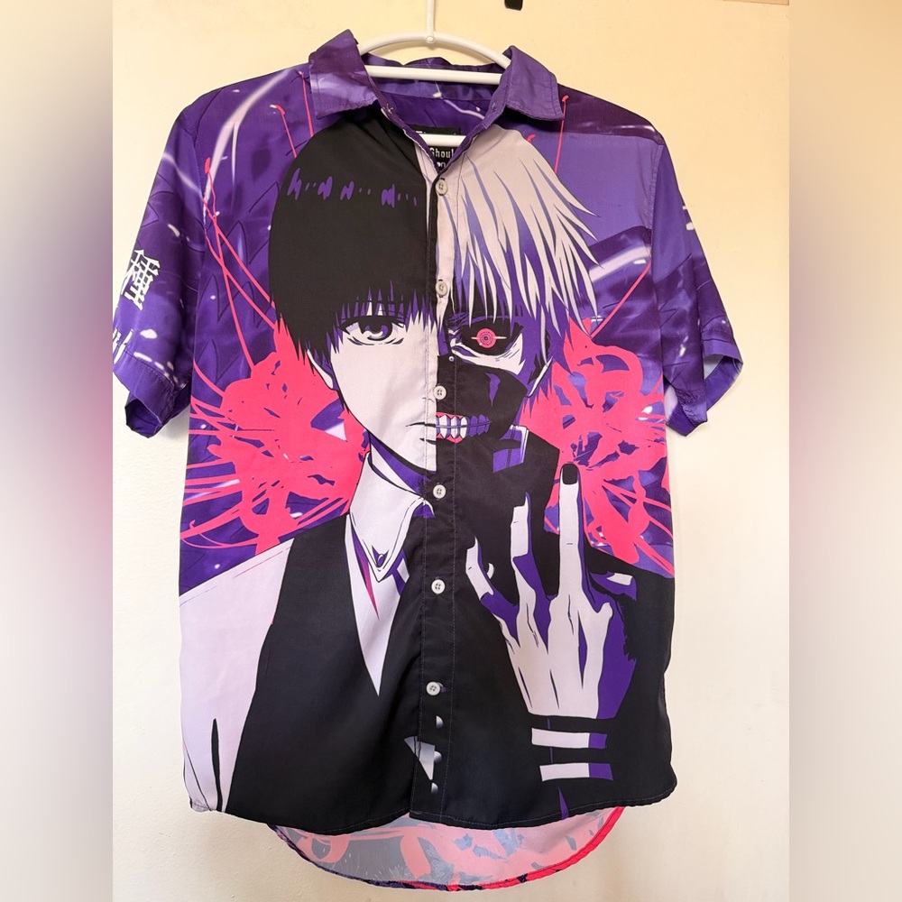 Hot Topic Tokyo Ghoul Ken Kaneki Anime Button Up Shirt Size M